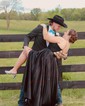 A-line V-neck Satin Prom Dresses With Appliques