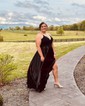 A-line V-neck Satin Prom Dresses With Appliques