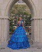 Ball Gown V-neck Tulle Ruffle Tiered Prom Dresses With Bow