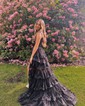 Ball Gown Off-the-shoulder Sequin Tiered Prom Dresses