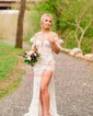 Mermaid V-neck Sparkly Sequin Prom Dresses With Appliques