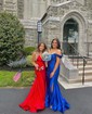 Mermaid Off-the-shoulder Satin Corset Prom Dresses With Ruched
