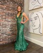 Mermaid V-neck Backless Sparkly Sequin Prom Dresses