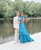 A-line V-neck Satin Cut Out Ruffle Tiered Prom Dresses