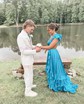 A-line V-neck Satin Cut Out Ruffle Tiered Prom Dresses