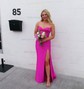 Mermaid Strapless Satin Cut Out Prom Dresses With Ruched