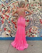 Sheath/Column V-neck Sparkly Sequin Backless Prom Dresses