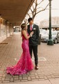 Mermaid V-neck Sparkly Sequin Prom Dresses With Appliques
