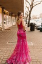 Mermaid V-neck Sparkly Sequin Prom Dresses With Appliques