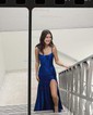 Mermaid Scoop Neck Satin Corset Prom Dresses With Ruched