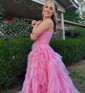 Ball Gown V-neck Tulle Ruffle Tiered Prom Dresses