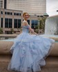 Princess Off-the-shoulder Tulle Ruffle Prom Dresses With Appliques