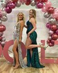 Mermaid V-neck Sparkly Velvet Sequin Prom Dresses With Beading