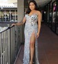 Mermaid V-neck Sparkly Velvet Sequin Prom Dresses With Beading