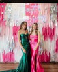 Mermaid Strapless Satin Cut Out Prom Dresses With Ruched