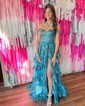 Ball Gown Sweetheart Tulle Tiered Prom Dresses With Appliques