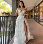 Ball Gown Off-the-shoulder Tulle Tiered Prom Dresses With Appliques