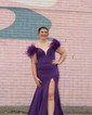Mermaid Jersey Off-the-shoulder Prom Dresses With Feather