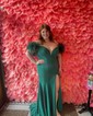 Mermaid Jersey Off-the-shoulder Prom Dresses With Feather