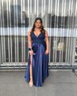 A-line V-neck Satin Prom Dresses With Appliques