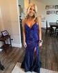 Ivory Mermaid V-neck Jersey Beaded Prom Dresses