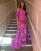 Mermaid Off-the-shoulder Sparkly Sequin Prom Dresses With Feather