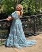 Ball Gown Off-the-shoulder Tulle Floral Prom Dresses With Puff Sleeve