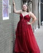 Ball Gown V-neck Tulle Corset Prom Dresses With Appliques