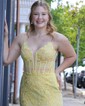 Mermaid V-neck Tulle Prom Dresses With Appliques