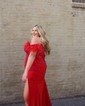 Mermaid Off-the-shoulder Stretch Crepe Prom Dresses With Appliques