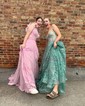A-line V-neck Chiffon Prom Dresses With Ruched
