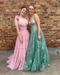 A-line V-neck Chiffon Prom Dresses With Ruched