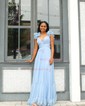 A-line V-neck Chiffon Prom Dresses With Ruched