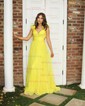 A-line V-neck Chiffon Prom Dresses With Ruched