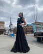 A-line V-neck Chiffon Prom Dresses With Ruched