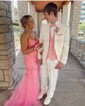 Mermaid Scoop Neck Lace Tulle Prom Dresses With Appliques