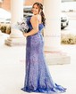 Sheath/Column Strapless Sparkly Sequin Prom Dresses With Feather