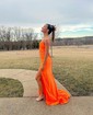 Mermaid V-neck Jersey Backless Prom Dresses With Ruched