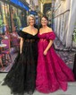 Ball Gown Off-the-shoulder Chiffon Ruffle Prom Dresses With Puff Sleeve