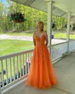 Ball Gown V-neck Tulle Prom Dresses With Appliques