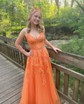 Ball Gown V-neck Tulle Prom Dresses With Appliques