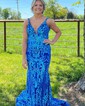 Mermaid V-neck Backless Sparkly Sequin Prom Dresses