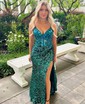 Mermaid V-neck Sparkly Velvet Sequin Prom Dresses With Beading