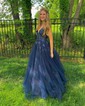Ball Gown V-neck Tulle Prom Dresses With Appliques