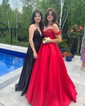 A-line V-neck Satin Prom Dresses With Appliques