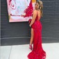 Sheath/Column V-neck Sparkly Sequin Prom Dresses