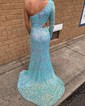 Sheath/Column One Shoulder Velvet Sequin Cut Out Prom Dresses