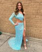 Sheath/Column One Shoulder Velvet Sequin Cut Out Prom Dresses