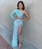 Sheath/Column One Shoulder Velvet Sequin Cut Out Prom Dresses