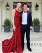 Sheath/Column One Shoulder Sparkly Velvet Sequin Prom Dresses